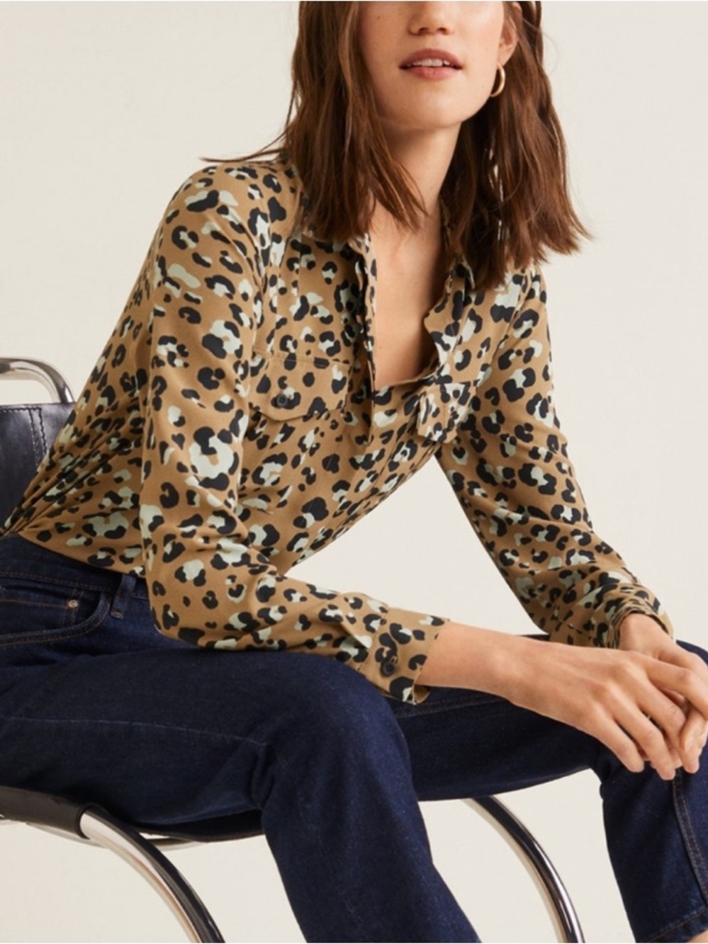 Mango Leopard Print Button-Down Shirt
